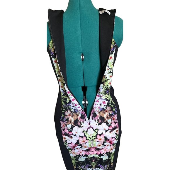 Women's Maggy London Sleeveless Bodycon Dress Floral w/Black Lining Size 4 - Picture 4 of 11